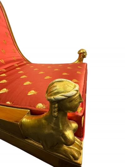 STUNNING EMPIRE CHAIR WITH GILT CARVED NUDE LIONESS CHAIR SILK GOLD BEE FABRIC