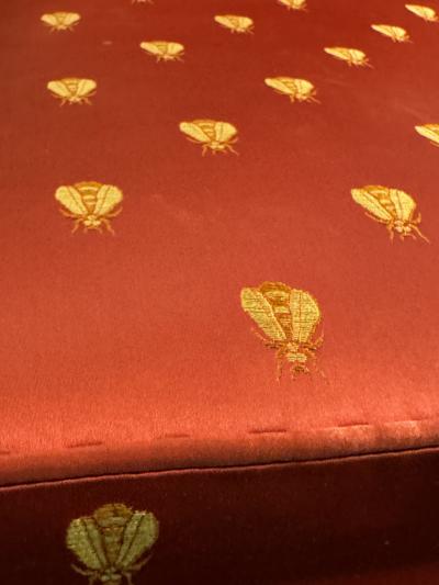 STUNNING EMPIRE CHAIR WITH GILT CARVED NUDE LIONESS CHAIR SILK GOLD BEE FABRIC