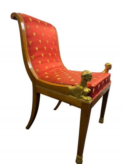 STUNNING EMPIRE CHAIR WITH GILT CARVED NUDE LIONESS CHAIR SILK GOLD BEE FABRIC