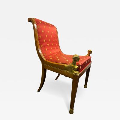 STUNNING EMPIRE CHAIR WITH GILT CARVED NUDE LIONESS CHAIR SILK GOLD BEE FABRIC