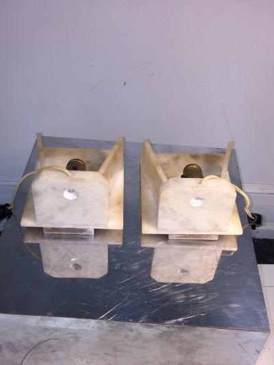 STUNNING NUDE WITH FLYING DOVE SCULPTED ART DECO ALABASTER LAMPS