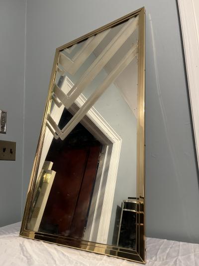 STUNNING PAIR OF ART DECO MODERNIST CARVED ETCHED DESIGN BRASS FRAMED MIRRORS