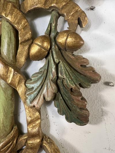 SUITE OF FANCY FOUR ITALIAN GOLD GREEN WOOD LEAF ACORN DESIGN SCONCES