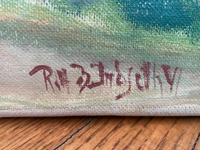 SUNNY MOUNTAIN LANDSCAPE WITH GOATS PAINTING SIGNED