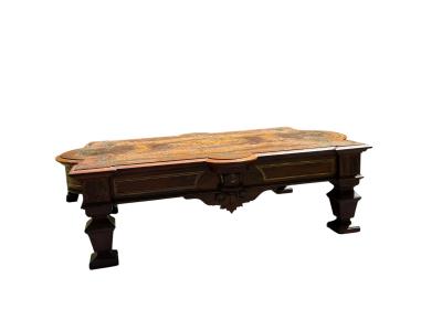 SUPERB ANTIQUE BRASS EXOTIC WOODS INLAID FLOWERS COFFEE TABLE