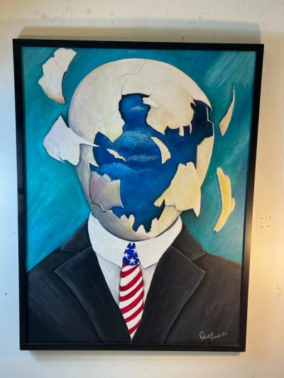 SURREALIST SHATTERED EGG HEAD PATRIOTIC PORTRAIT