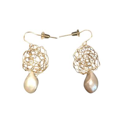 SUSAN FREDA Spun discs with baroque pearl drops in gold