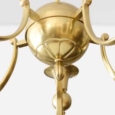 SWEDISH ART DECO BRASS CHANDELIER WITH 5 INVERTED ARCHED ARMS