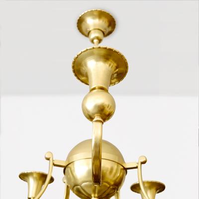 SWEDISH ART DECO BRASS CHANDELIER WITH 5 INVERTED ARCHED ARMS