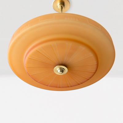 SWEDISH ART DECO CHANDELIER with ETCHED AMBER GLASS