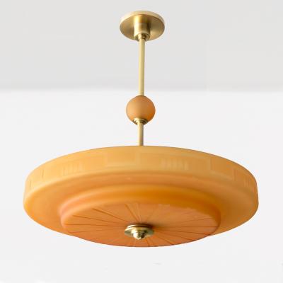 SWEDISH ART DECO CHANDELIER with ETCHED AMBER GLASS