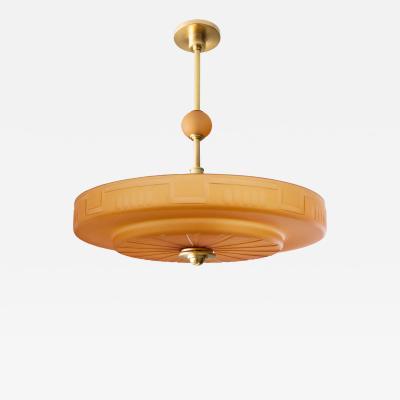 SWEDISH ART DECO CHANDELIER with ETCHED AMBER GLASS