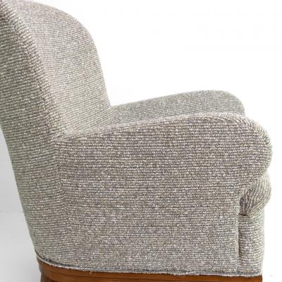 SWEDISH ART DECO LOUNGE CHAIR WITH CARVED MAHOGANY BASE