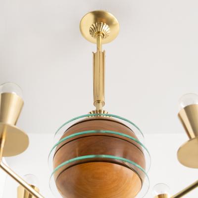 SWEDISH ART DECO ORRERY CHANDELIER WITH GLOBE OF ELM GLASS AND 4 BRASS ARMS