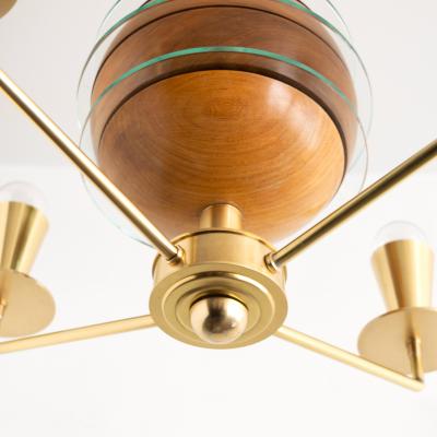 SWEDISH ART DECO ORRERY CHANDELIER WITH GLOBE OF ELM GLASS AND 4 BRASS ARMS