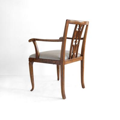 SWEDISH ART DECO PAIR OF STAINED BIRCH ARMCHAIRS WITH CARVED BACKS 1930