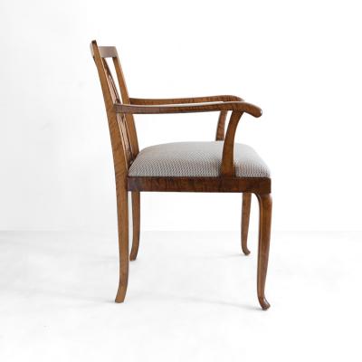 SWEDISH ART DECO PAIR OF STAINED BIRCH ARMCHAIRS WITH CARVED BACKS 1930