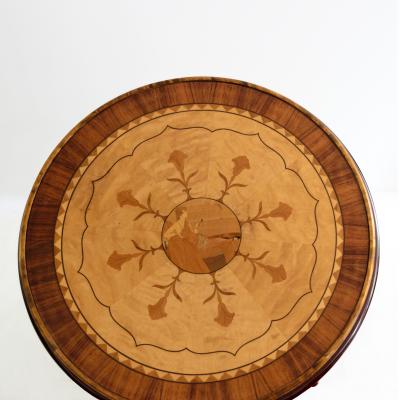 SWEDISH GRACE 1920 30 ROUND MARQUETRY TABLE WITH RECLINING WOMAN 