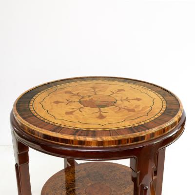 SWEDISH GRACE 1920 30 ROUND MARQUETRY TABLE WITH RECLINING WOMAN 