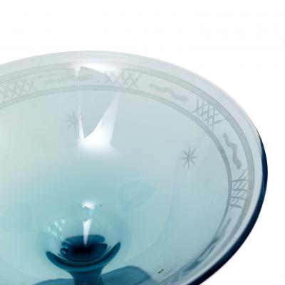 SWEDISH GRACE 1920S FOOTED BOWL IN BLUE ZIRCON COLORED GLASS