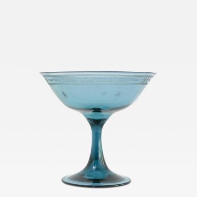 SWEDISH GRACE 1920S FOOTED BOWL IN BLUE ZIRCON COLORED GLASS