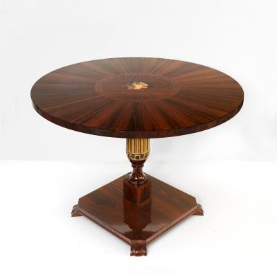 SWEDISH GRACE 1920S ROSEWOOD MARQUETRY TABLE WITH GILT DETAILS