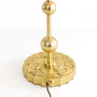 SWEDISH GRACE BRASS LAMP WITH MERMAIDS DOLPHINS