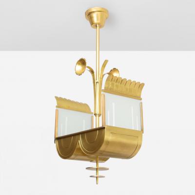 SWEDISH GRACE SCANDINAVIAN ART DECO CHANDELIER WITH OPPOSING FLOWERS