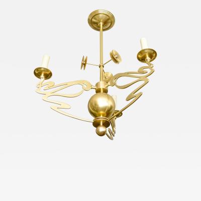 SWEDISH JUGENDSTIL 3 ARM CHANDELIER IN POLISHED BRASS A 