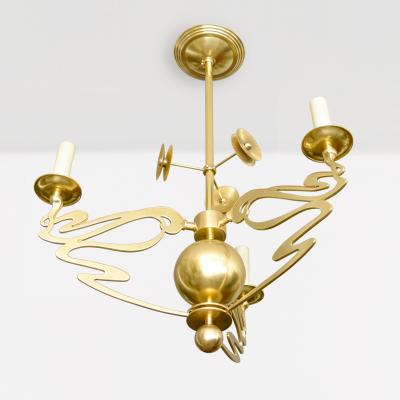 SWEDISH JUGENDSTIL 3 ARM CHANDELIER IN POLISHED BRASS B 