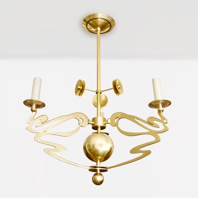 SWEDISH JUGENDSTIL 3 ARM CHANDELIER IN POLISHED BRASS B 