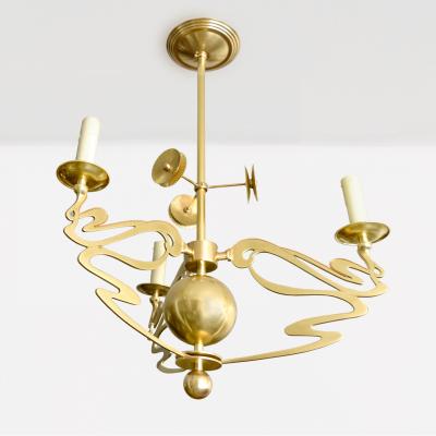 SWEDISH JUGENDSTIL 3 ARM CHANDELIER IN POLISHED BRASS B 
