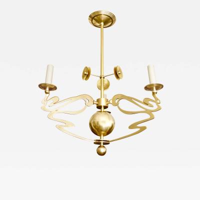 SWEDISH JUGENDSTIL 3 ARM CHANDELIER IN POLISHED BRASS B 