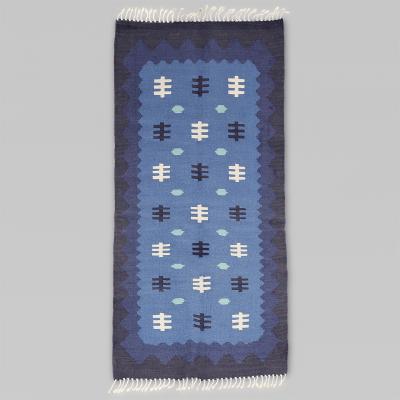 SWEDISH WOOL FLAT WEAVE RUG IN BLUES