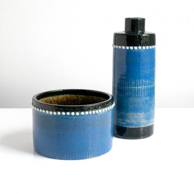 SYLVIA LEUCHOVIOUS SCANDINAVIAN MODERN SYLVIA LEUCHOVIUS VASE AND BOWL IN BLUE RORSTRAND SWEDEN