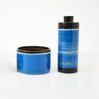 SYLVIA LEUCHOVIOUS SCANDINAVIAN MODERN SYLVIA LEUCHOVIUS VASE AND BOWL IN BLUE RORSTRAND SWEDEN