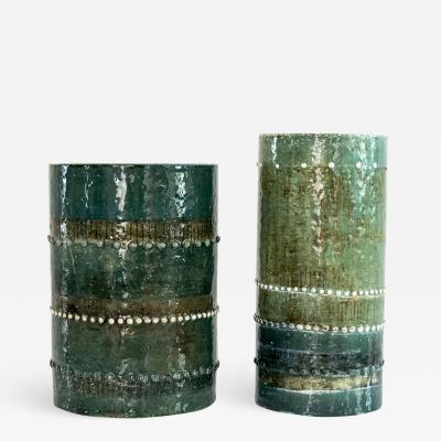 SYLVIA LEUCHOVIOUS TWO SYLVIA LEUCHOVIOUS GREEN GLAZED VASES RORSTRAND SWEDEN