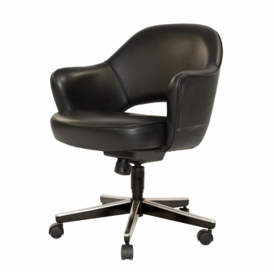 Saarinen Executive Arm Chair in Original Black Leather Swivel Base