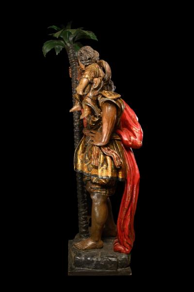 Saint Christopher with the Christ Child Polychromed wood