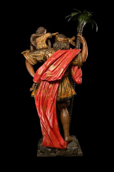 Saint Christopher with the Christ Child Polychromed wood
