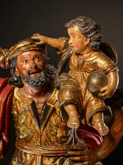 Saint Christopher with the Christ Child Polychromed wood