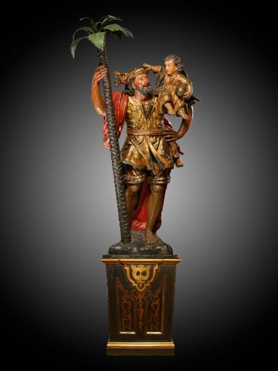 Saint Christopher with the Christ Child Polychromed wood