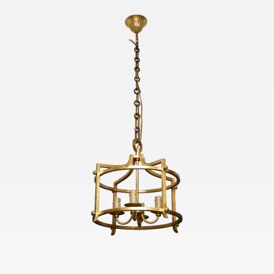 Saint Malo fer battu Gold Leaf Chandelier Henri Pouenat France 1960s