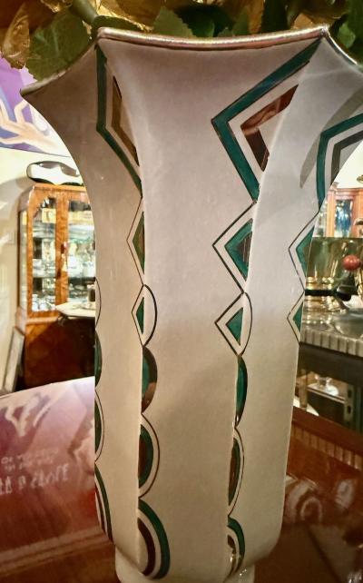Sainte Radegonde French Art Deco Ceramic Vase with Geometric Design