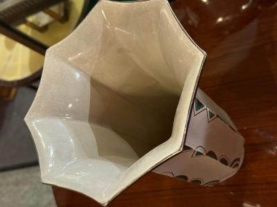 Sainte Radegonde French Art Deco Ceramic Vase with Geometric Design
