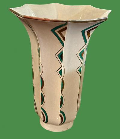 Sainte Radegonde French Art Deco Ceramic Vase with Geometric Design