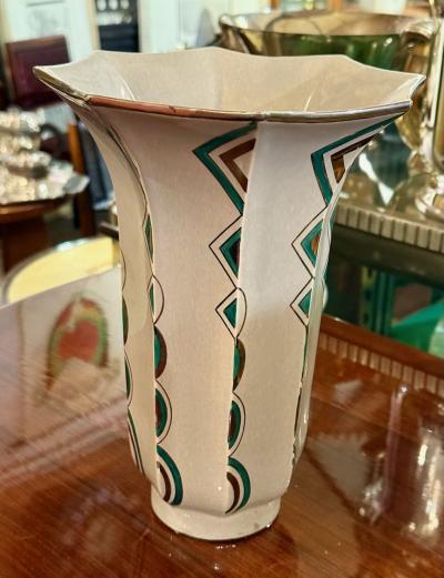 Sainte Radegonde French Art Deco Ceramic Vase with Geometric Design