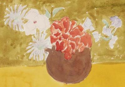 Sally Michel Avery Watercolor Still Life on a Yellow Table 