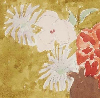 Sally Michel Avery Watercolor Still Life on a Yellow Table 