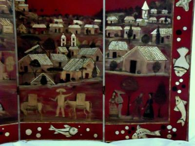 Salvador Corona Rare Painted Floor Screen by Salvador Corona circa 1938 of Vera Cruz Harbor